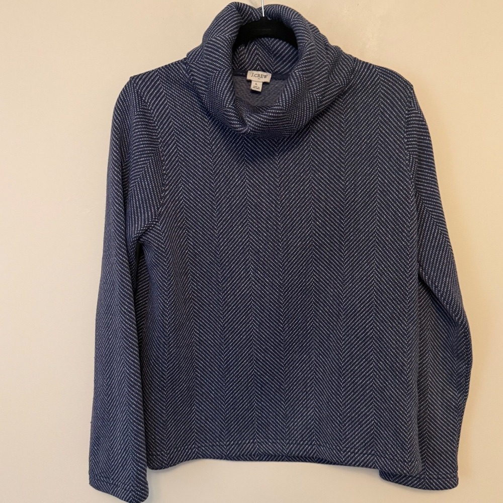 J.Crew Womens Navy Blue Herringbone Cowl Neck Fleece Lined Pullover Top Large